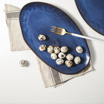 3-Piece Stoneware Serving Platter Set in Ocean Blue