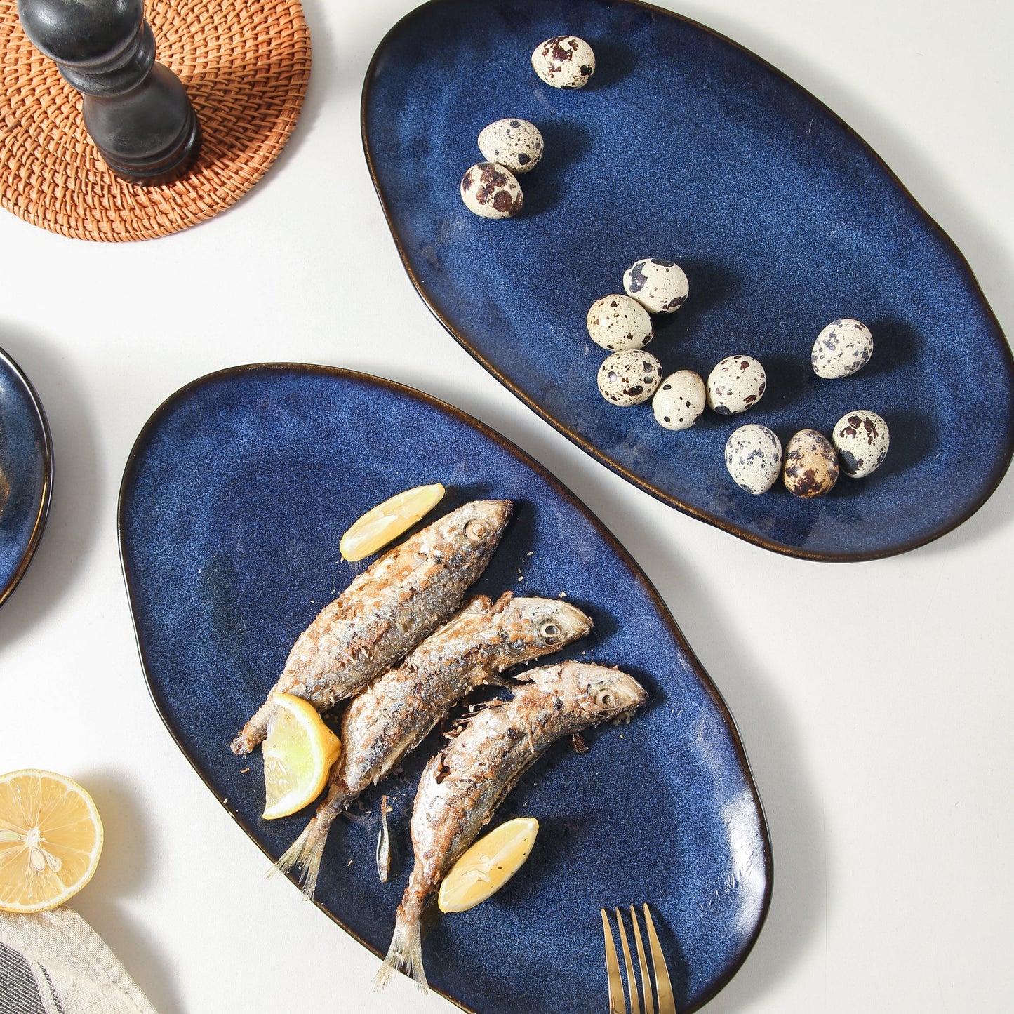 3-Piece Stoneware Serving Platter Set in Ocean Blue