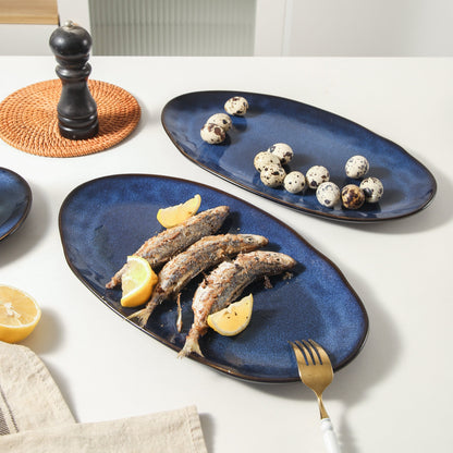 3-Piece Stoneware Serving Platter Set in Ocean Blue