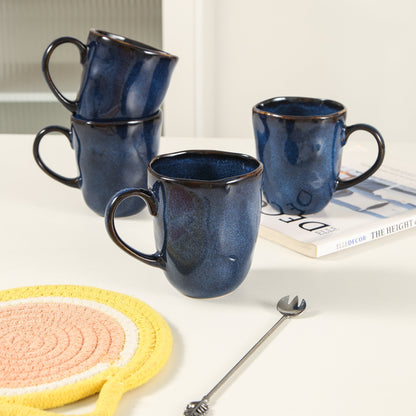 4-Piece Stoneware Mug Set in Ocean Blue
