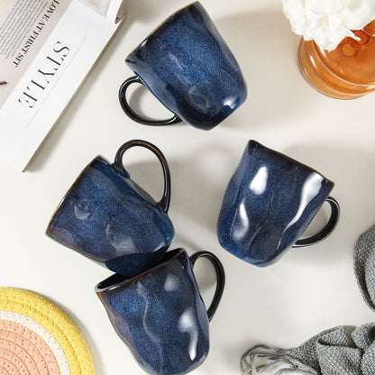 4-Piece Stoneware Mug Set in Ocean Blue