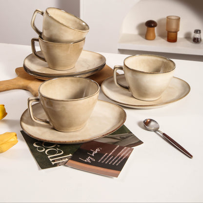 8-Piece Large Cup & Saucer Set-Crema