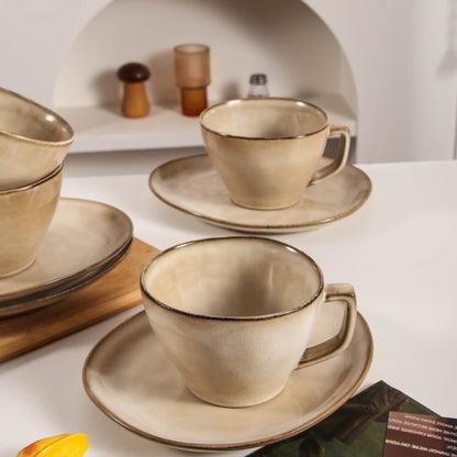 8-Piece Large Cup & Saucer Set-Crema