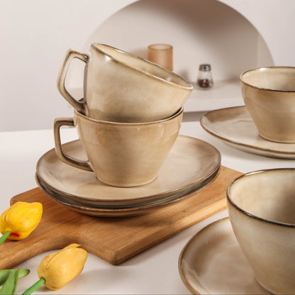 8-Piece Large Cup & Saucer Set-Crema