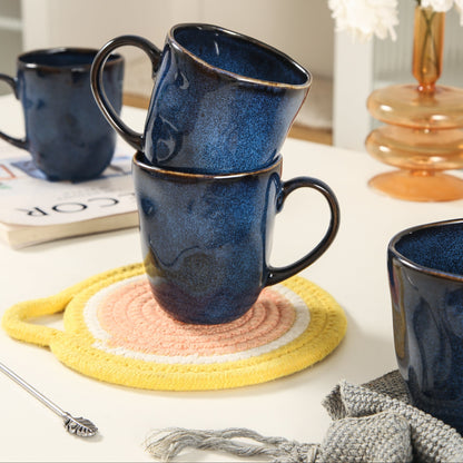 4-Piece Stoneware Mug Set in Ocean Blue