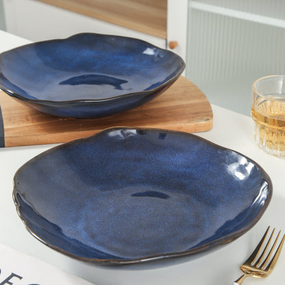 4-Piece Stoneware Deep Plate Set in Ocean Blue