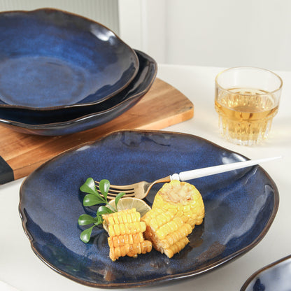 4-Piece Stoneware Deep Plate Set in Ocean Blue