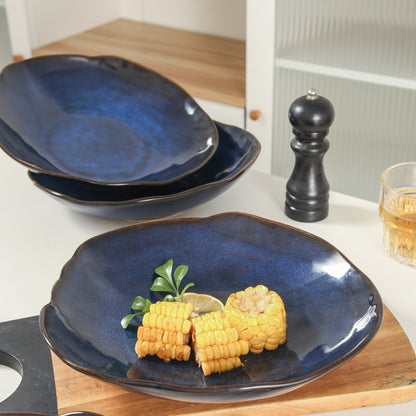 4-Piece Stoneware Deep Plate Set in Ocean Blue