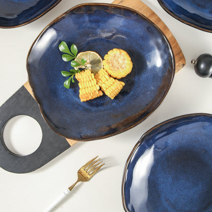 4-Piece Stoneware Deep Plate Set in Ocean Blue