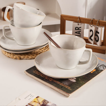 8-Piece Large Cup & Saucer Set-Pearl White