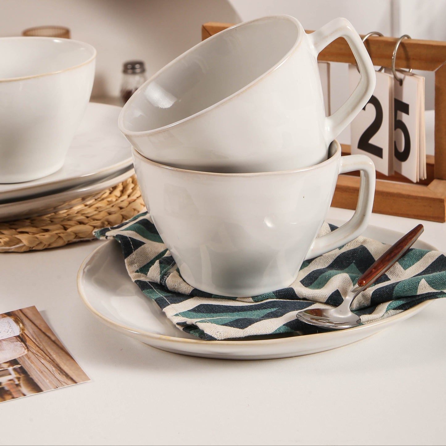 8-Piece Large Cup & Saucer Set-Pearl White