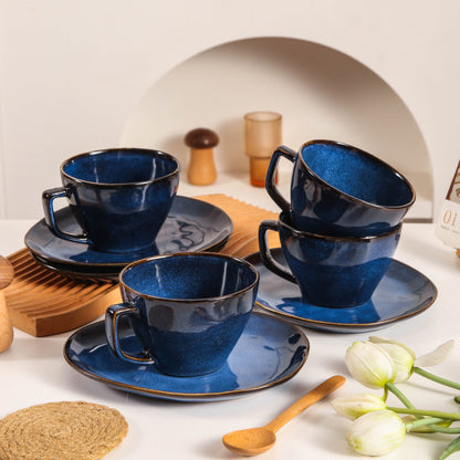 8-Piece Large Cup & Saucer Set-Ocean Blue