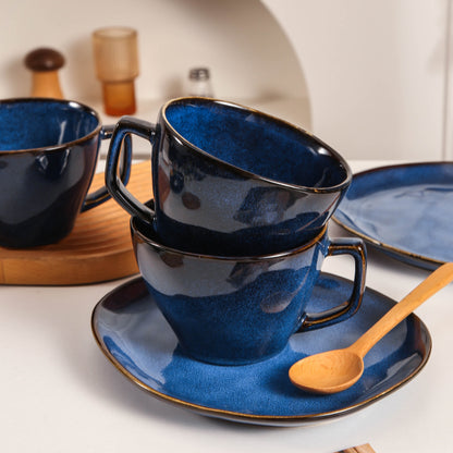 8-Piece Large Cup & Saucer Set-Ocean Blue
