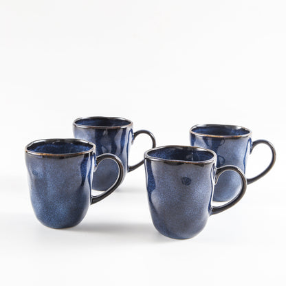 4-Piece Stoneware Mug Set in Ocean Blue