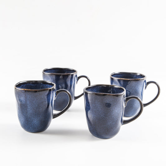4-Piece Stoneware Mug Set in Ocean Blue