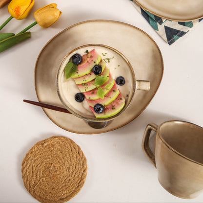 8-Piece Large Cup & Saucer Set-Crema
