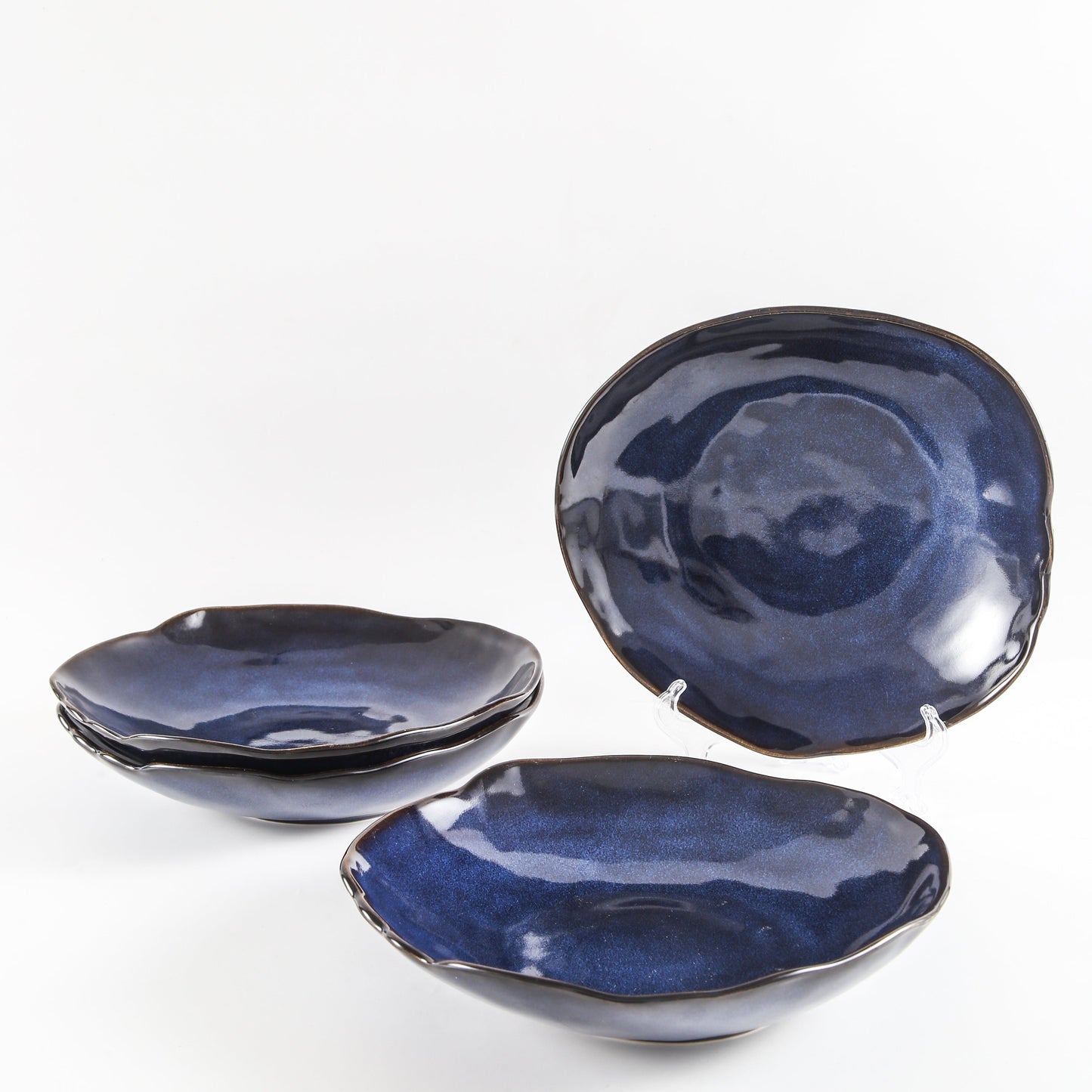 4-Piece Stoneware Deep Plate Set in Ocean Blue