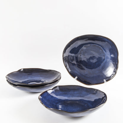 4-Piece Stoneware Deep Plate Set in Ocean Blue