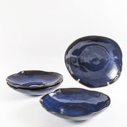 4-Piece Stoneware Deep Plate Set in Ocean Blue