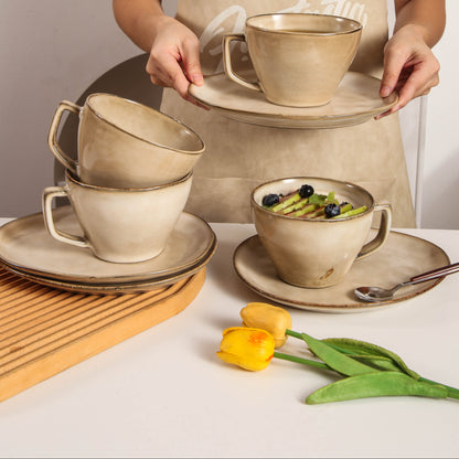 8-Piece Large Cup & Saucer Set-Crema