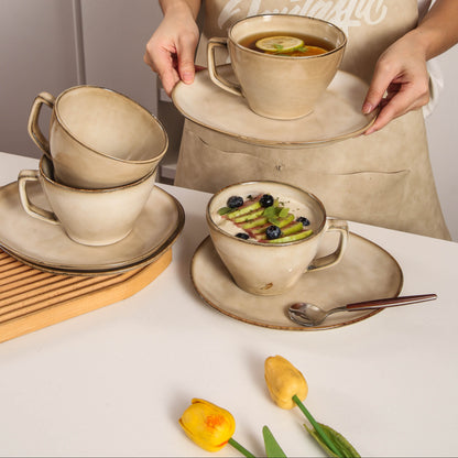 8-Piece Large Cup & Saucer Set-Crema