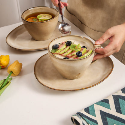 8-Piece Large Cup & Saucer Set-Crema