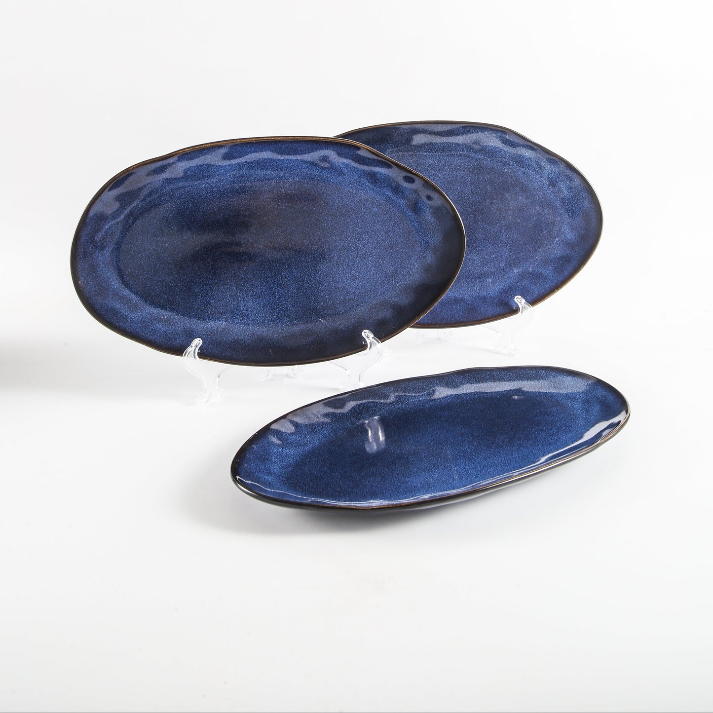 3-Piece Stoneware Serving Platter Set in Ocean Blue
