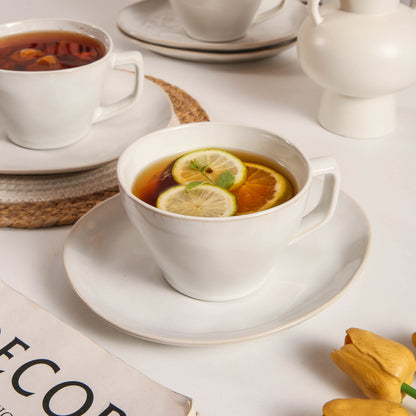 8-Piece Large Cup & Saucer Set-Pearl White