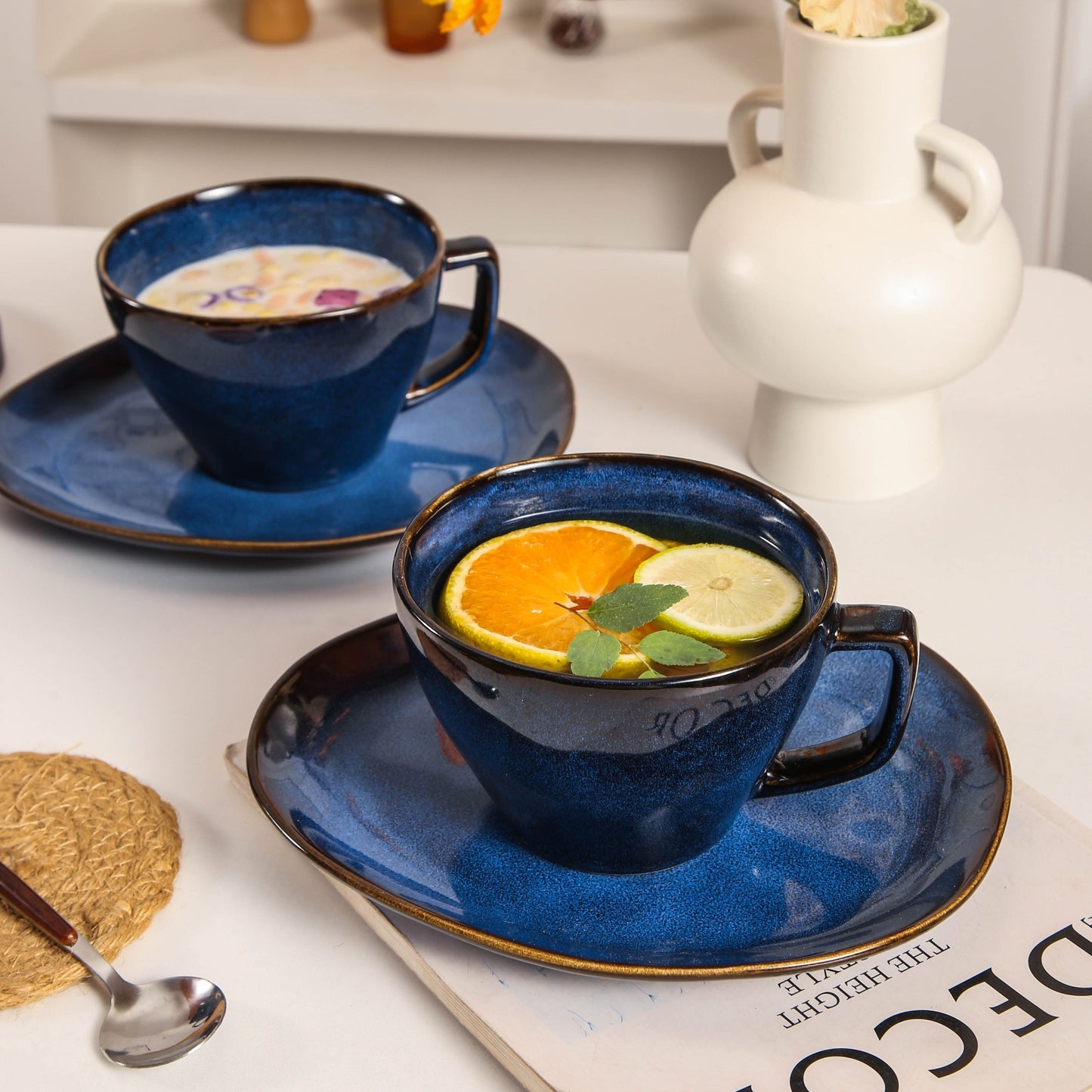8-Piece Large Cup & Saucer Set-Ocean Blue