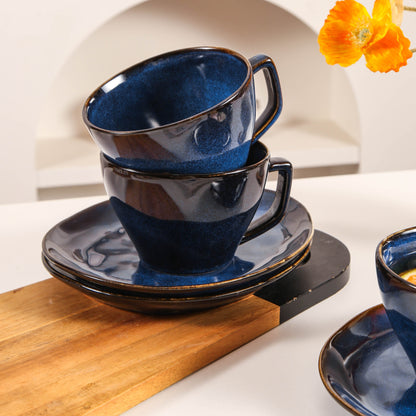 8-Piece Large Cup & Saucer Set-Ocean Blue