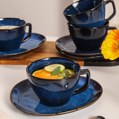 8-Piece Large Cup & Saucer Set-Ocean Blue