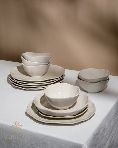 Fiora beige 27-piece ceramic dinnerware set for 6 people