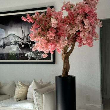 Matte Black St. Tropez Planter with Custom Made Pink Cherry Blossom Tree