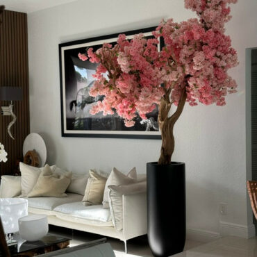 Matte Black St. Tropez Planter with Custom Made Pink Cherry Blossom Tree