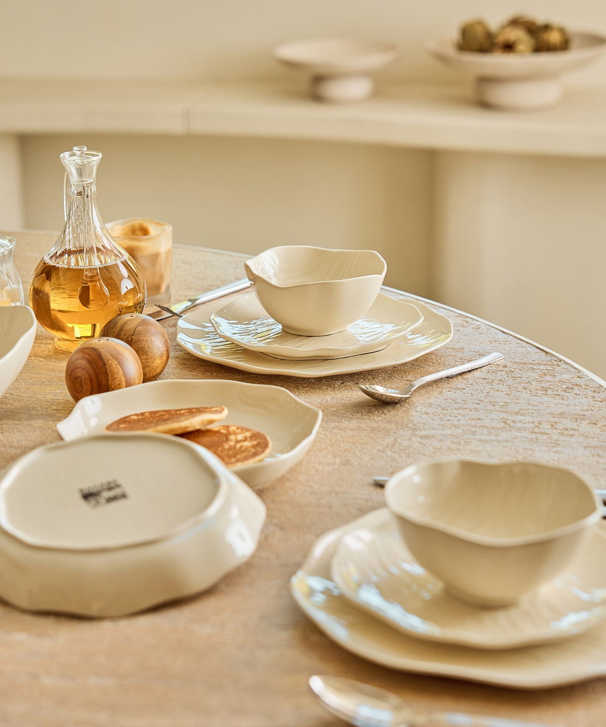 Fiora beige ceramic dinnerware set image 6